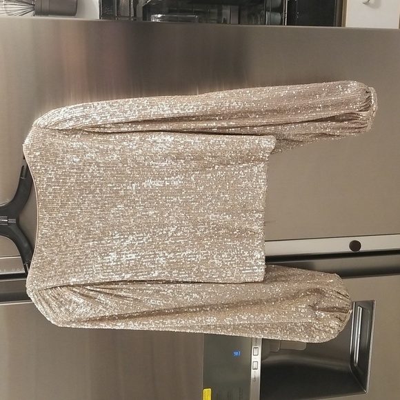 💕JONATHAN SIMKAI💕 Sequin Ruched Front Top ~ Champagne Medium - Picture 7 of 10